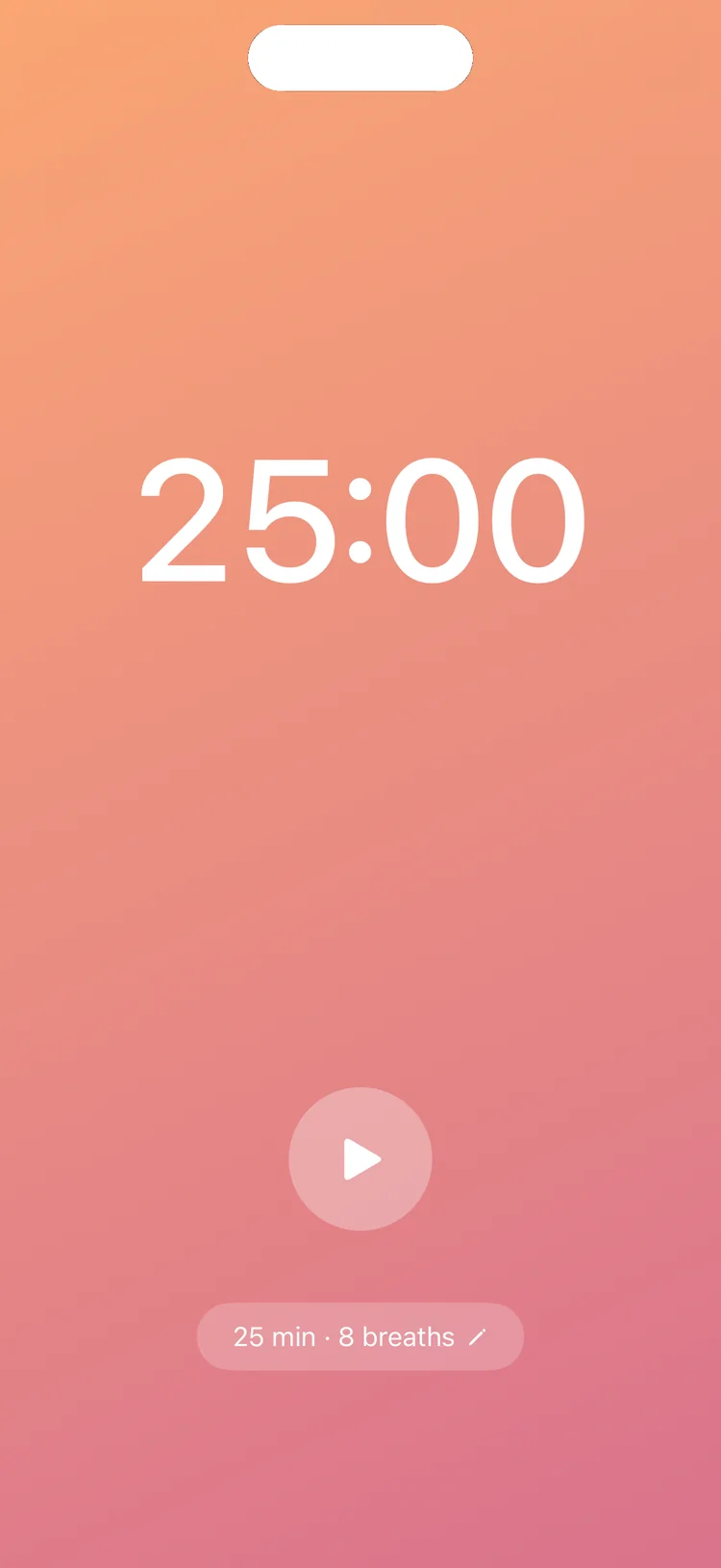 Kupaa focus timer showing a 25 minute session, the first of four.